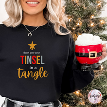 Load image into Gallery viewer, Tinsel in a Tangle Crewneck Metalic Font
