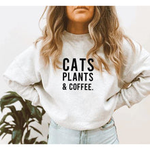Load image into Gallery viewer, Cats Plants &amp; Coffee. Crewneck
